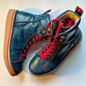 Leather Ankle Boots, Size 7.5, Made in Germany - Grünbein Louis, Blue, Red Laces